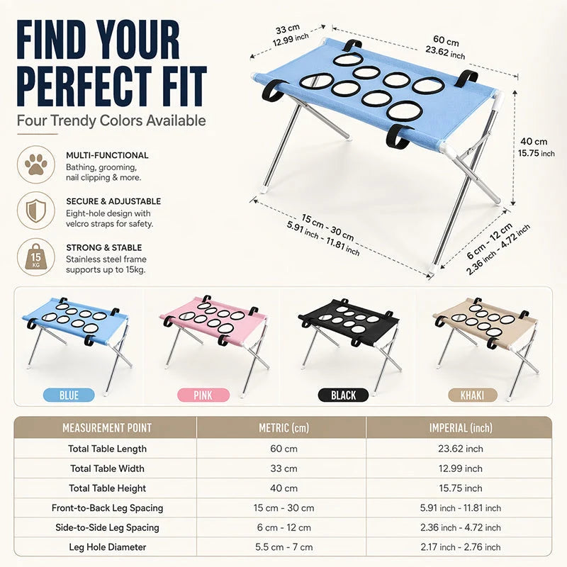 🐾 Foldable Grooming Station for Small Dogs and Cats – Handy Trimming Table for Nail Clipping, Washing & Brushing