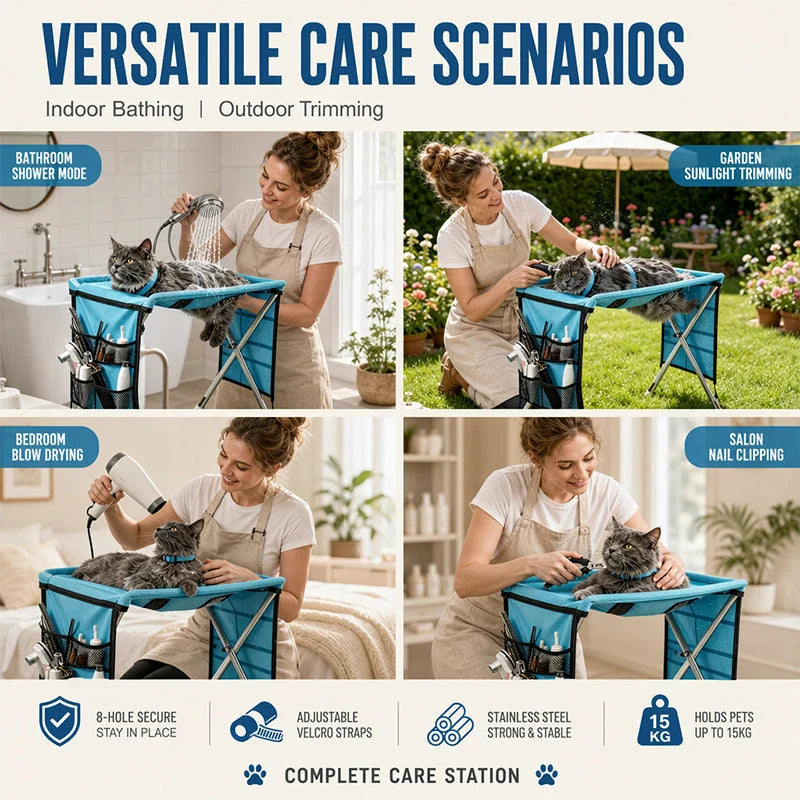🐾 Foldable Grooming Station for Small Dogs and Cats – Handy Trimming Table for Nail Clipping, Washing & Brushing